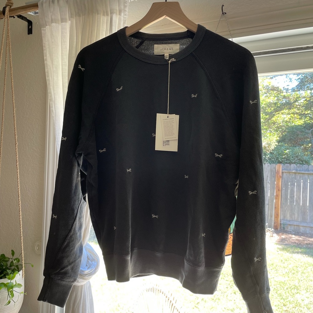 THE GREAT. College Sweatshirt Embroidered Bow- 1